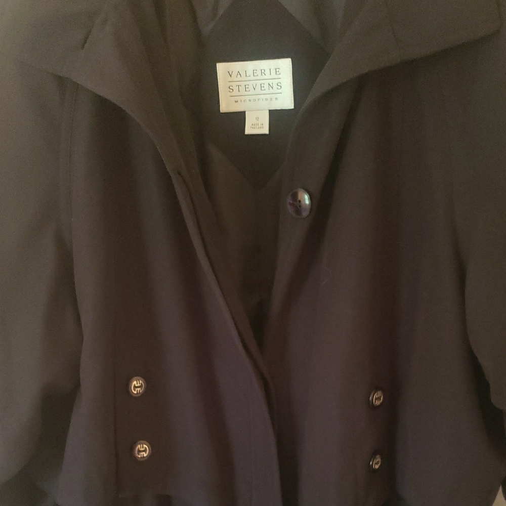 Valerie Stevens Black Trench Coat Classic Tailored Design